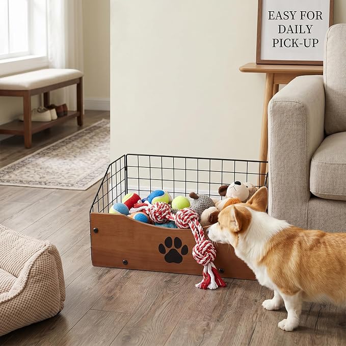Dog Toy Basket,Indestructible Metal Dog Toy Storage Box | Chew-Proof Dog Toy Bin-Pet Toy Basket for Cat Puppy Leash,Accessories,Blanket Food Storage Container