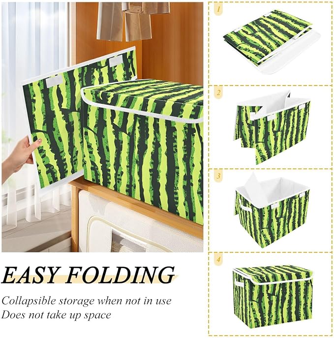 Fabric Storage Bins with Lid Watermelon Pattern Closet Storage Basket 40L | Decorative Storage Boxes, Dust-Proof Flip Top, Reinforced Handles, For Home & Bedroom, Clothes & Toy Box, Oxford Fabric Print