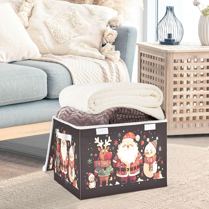 Christmas Baskets Collapsible Storage Bins with Lids, Santa Claus Deer Christmas Storage Boxes Clothes Baskets for Organizing
