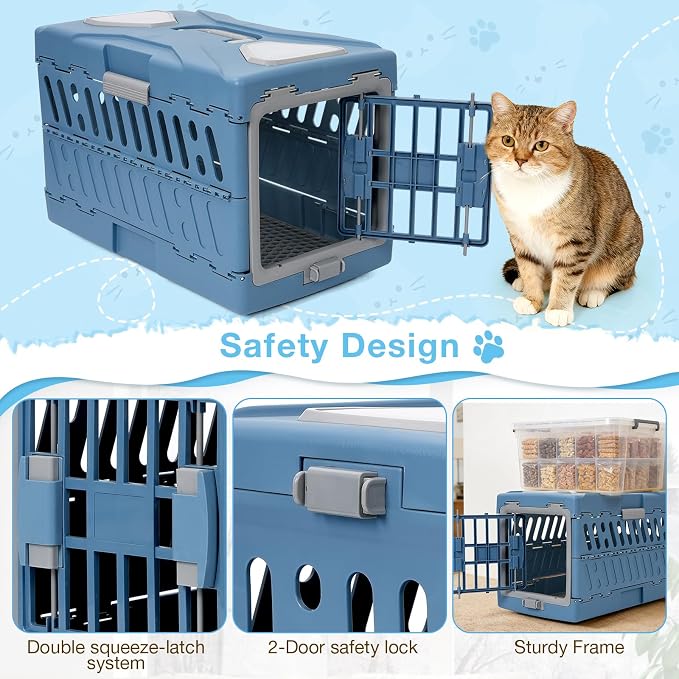 Pet Carrier for Cats & Small Dogs, Foldable Hard Cat Carrier | 2-Door Safety Lock, 360° Fully Breathable, Visible Windows, Washable Home & Outdoor Pet Travel Kennel, Up to 22Lbs