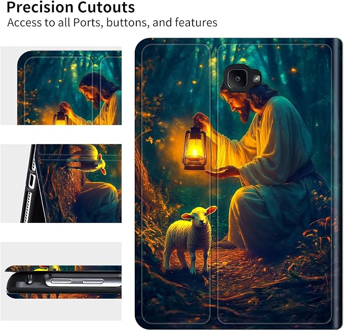 for Samsung Galaxy Tab A 10.1" 2016 SM-T580/T585/T587 Case | Slim Leather Smart Cover with Multi-Angle Anti-Slip Stand [Auto Wake/Sleep] Shell for Women Men - Man Sheep Forest