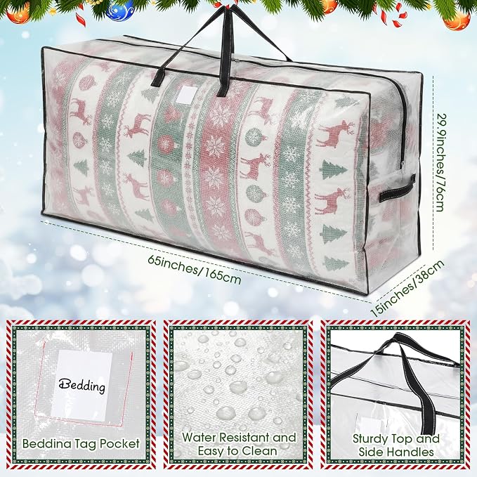 6 Pack Extra Large Moving Bags, 126 Gal Heavy Duty Storage, Black | Clear Waterproof Storage Bags with Reinforced Handles Zipper, For Clothes Bedding Seasonal Decorations Holiday Organizer