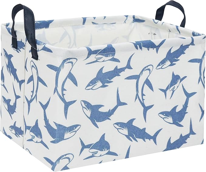 Rectangular Shark Basket Kids Baby Storage Basket Cute Kids Toy Storage Bin Organizer Shelf Book Shark Room Decor(Blue Shark)