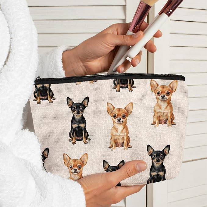 Chihuahua Dog Makeup Bag, Chihuahua Lovers Gifts Cosmetic Bag for Women, Dog Mom Lovers Owner Gifts for Women, Pet Lover Gift Zipper Travel Makeup Pouch for Purse