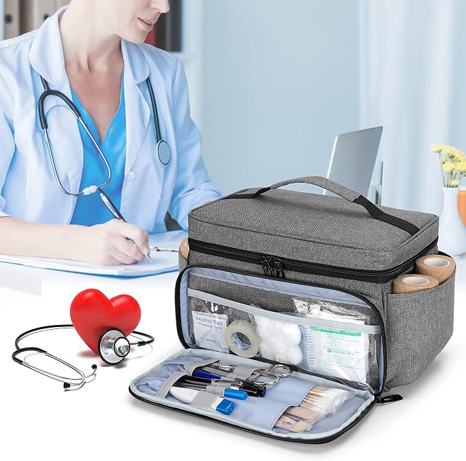 Small Medicine Storage Bag, Empty Family First Aid Kits Case, Gray | Emergency Medical Supplies for Home Care, Pill Bottle Organizer, Multifunctional Bag for Medical Use, Dormitory, Travel