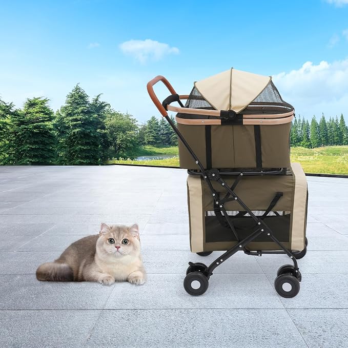 Pet Stroller for Small Medium Dogs Up to 77lbs, 2 Detachable Carriers, Folding Pet Carriage Cart for Dogs Cats, 360° Front Wheels Portable Cat Puppy Jogging Stroller with Storage Pocket
