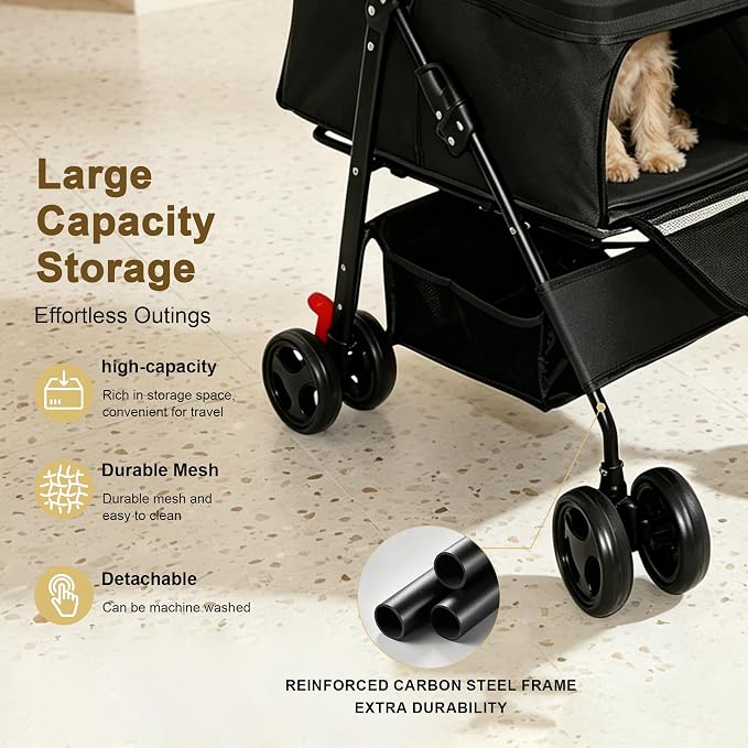 Foldable Pet Stroller for Small Dogs & Cats Up to 28 lbs, 360° Mesh