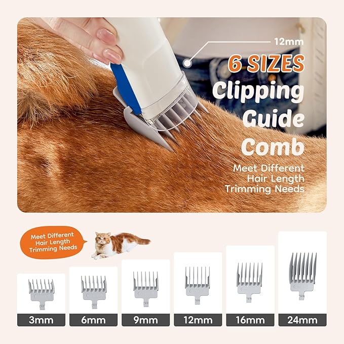 Sweetcrispy 2.5L Cup Professional Pet Grooming Vacuum Kit, 3 Suction Modes and 5 Groomer Tools with Cordless Low Noise Dog Clippers for Cats, Other Animals Hair Trimmer, White-Blue