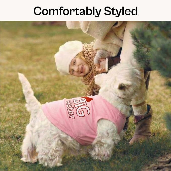 Parisian Pet Dog Shirt – 100% Cotton Shirts for Large Dogs – Pink Sleeveless Pet Clothes – Lightweight and Breathable Dog Apparel – Girl Big Sister Dogs Clothes - Stretchy Pet T Shirts