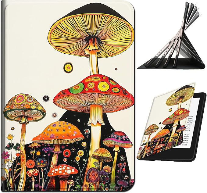 for Samsung Galaxy Tab A9 8.7 Inch 2023 (SM-X110/X115/X117) Case | Slim Leather Smart Cover with Multi-Angle Anti-Slip Stand [Auto Wake/Sleep] Shell for Women Men - Mushroom Painting