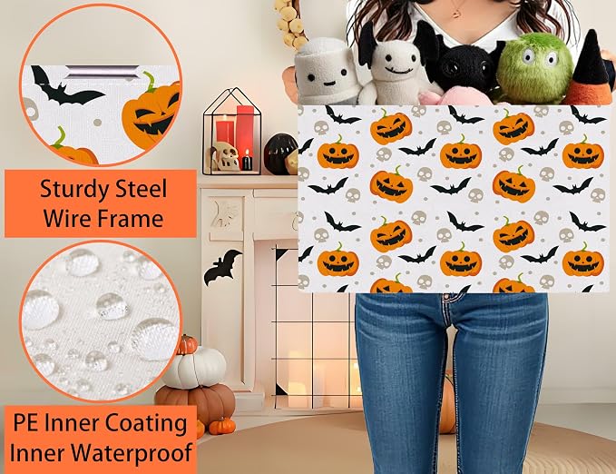 Large Halloween Themed Candy Gift Boo Basket for Kids Baby Personalized Adults Storage Bin Fall Decor(Bat Pumpkin)