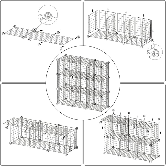 C&AHOME Wire Cube Storage, 9 - Cube Organizer Metal C Grids, Shelves, Pink | Modular Shelves Units, Closet Organizer, Storage Bins Shelving, Ideal for Home, Office, Living Room