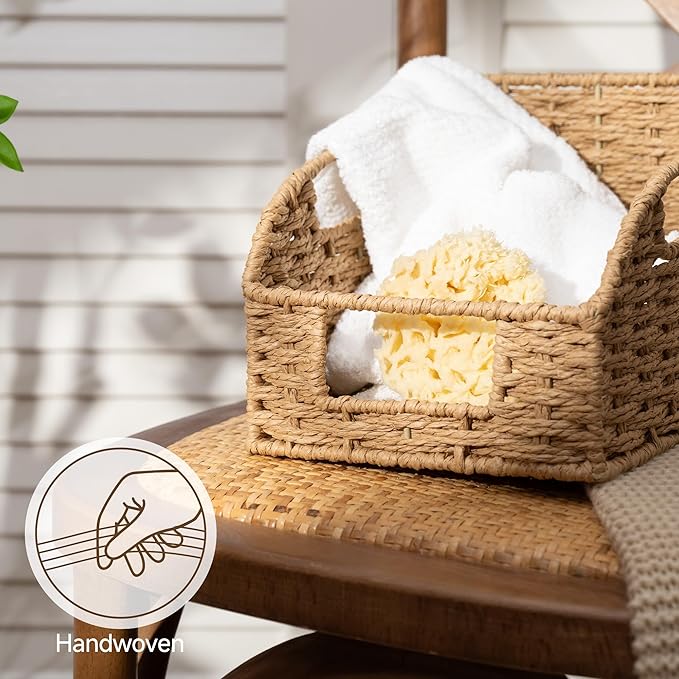 StorageWorks Paper Rope Shelf Baskets,Pantry Storage Baskets,Natural,3-Pack | Pantry Storage Baskets,Wicker Baskets with Handles,Handwoven Wicker Storage Baskets for Shelves,Pantry Organizers and Storage