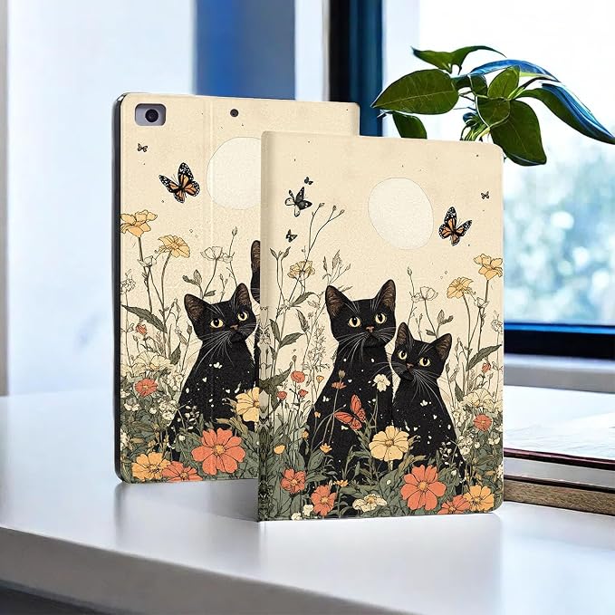 for Microsoft Surface Pro 11/10/9-13" 2024/2022 Tablet Case,Auto Wake/Sleep,Adjustable Stand Protective Cover - Black Cat Flower Moon