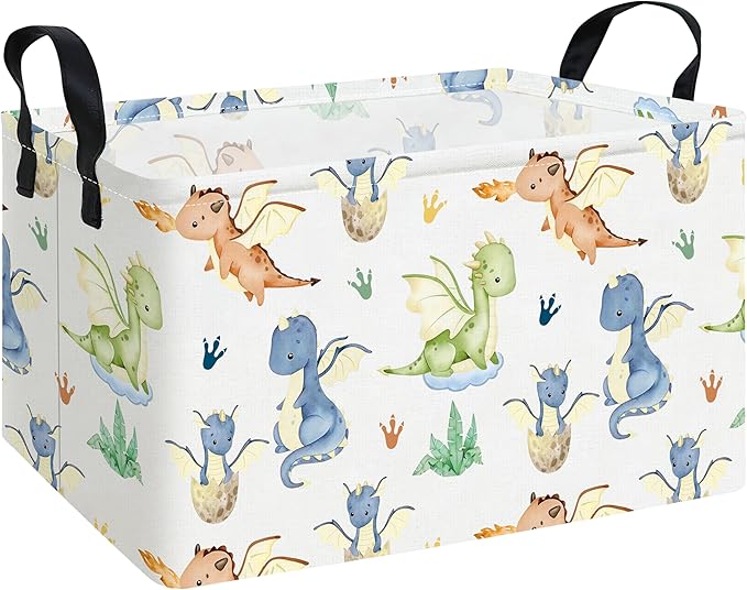 Rectangular Collapsible Parent Child Dragon Storage Basket Organizer | Storage Bin Foldable Canvas with Handles for Organizing Home Kitchen Children Toys Office Closet Shelf Baskets