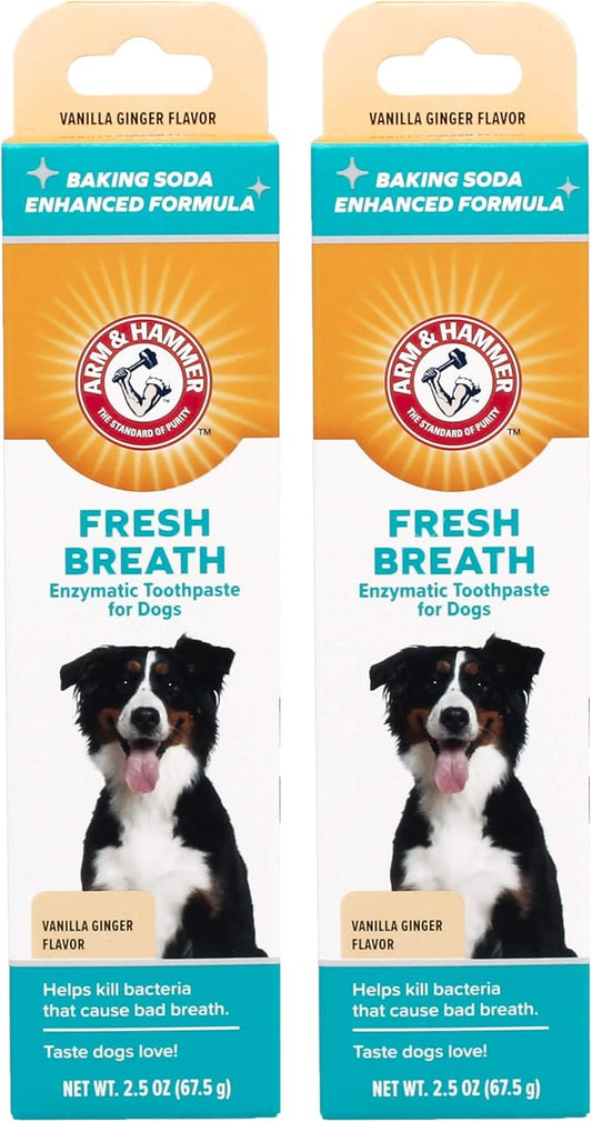 Arm & Hammer for Pets Fresh Breath Enzymatic Dog Toothpaste, Vanilla Ginger Flavor, Safe for Puppies and Adult Dogs, Daily Baking Soda Dental Gel to Eliminate Bad Breath, 2.5 Oz - 2 Pack