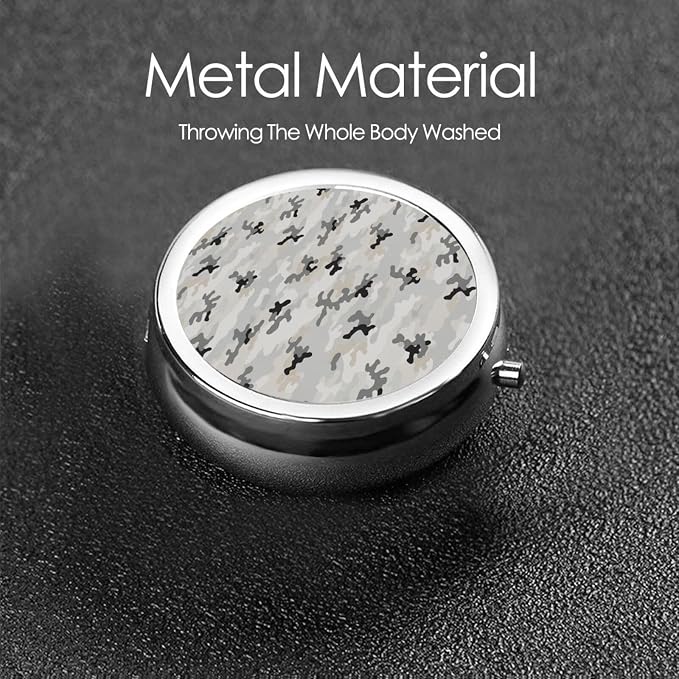 Pocket Pill Box, Army Camouflage 3D Print Compact Round Dispenser, Travel Organizer for Supplements, Waterproof Case Purse Carry for Hiking