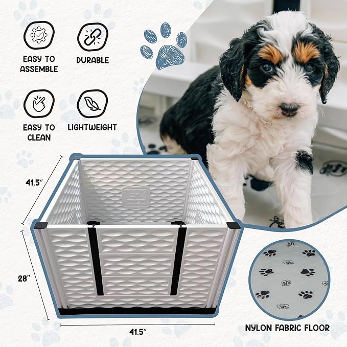EZclassic Dog Whelping Box with Rails, Padded, Small 28" x 28" | Whelping box with gray washable pad, internal puppy safety rails and windowed walls for a comfortable, safe birthing area