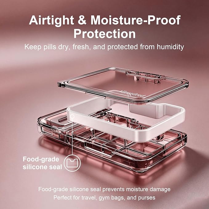 2-in-1 Pill Cutter and Splitter with Pill Organizer, Airtight Moisture-Proof Pill Case, Stainless Steel Blade for Tablets, Vitamins & Supplements, Travel Pill Case (Satin Red)