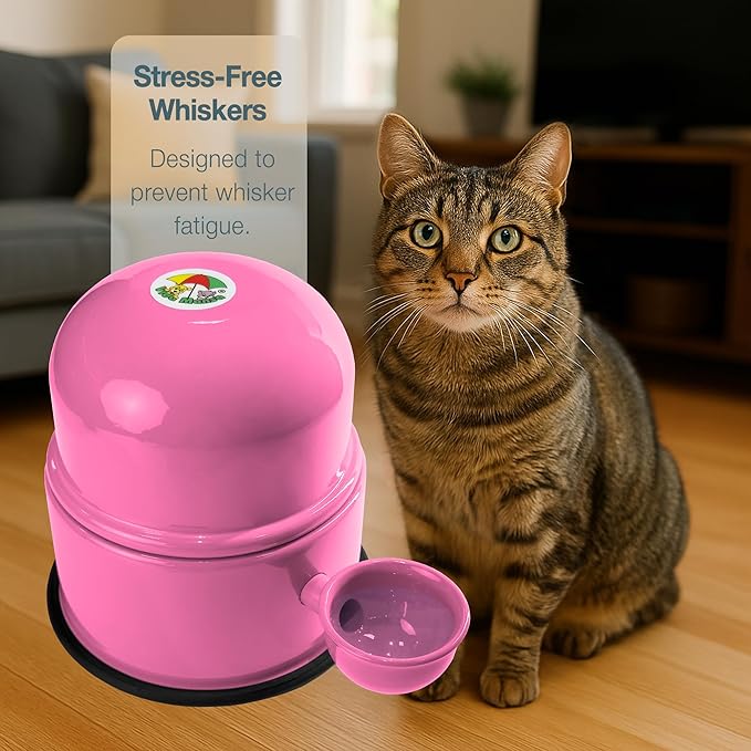 Pet Water Dispenser for Dogs and Cats, 47.3 oz – Gravity-Fed Aluminum Water Bowl, Prevents Wet Fur, Provides Continuous Fresh Water, Electrostatic Coated Finish, Vida Mansa (Pink)
