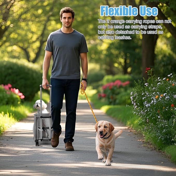 Rolling Extra Large Pet Cat Carrier with Wheels, Breathable Pet Carrier for 2 Cats or Medium Dog, 24" X 15" X 17" Dog Carriers for Small Dogs with Zipper Locks, Ideal for Travel & Vet Visits
