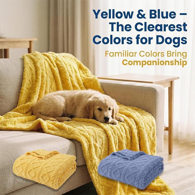 Emotional Support Blanket Yellow for Dogs, Soft Plush Polyester Dog Blanket with Cable Knit Pattern, Blanket for Couch, Bed, Crate, Car, Machine Washable (Yellow, 150 * 200cm/59.05 * 78.74in)