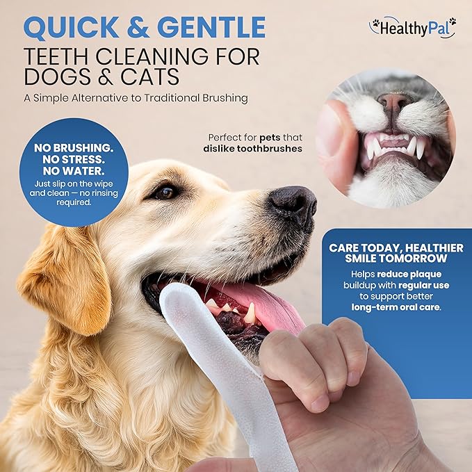 Pet Dental Finger Wipes for Dogs & Cats – 50 Mint Flavor Dog Dental Wipes + Mint Fresh Breath Spray, Dog Tooth Brushing Kit, Helps Remove Bad Breath & Plaque & Tartar Buildup