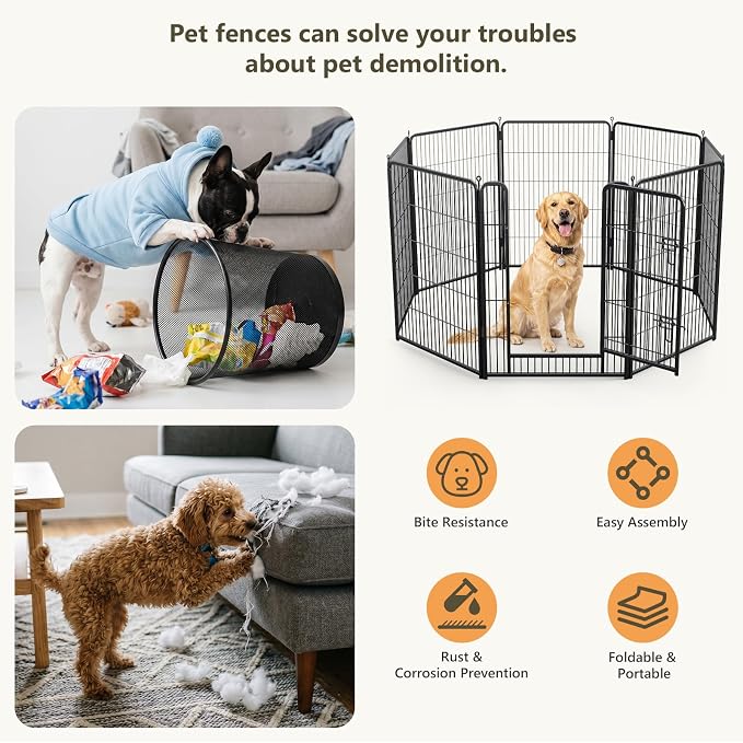 Metal Dog Playpen - 40" Height 16 Panels Foldable Exercise Pen for Dogs Indoor/Outdoor Pen with Door for Pet Animals Portable Pet Playpen Polygon Dog Enclosure (Black)