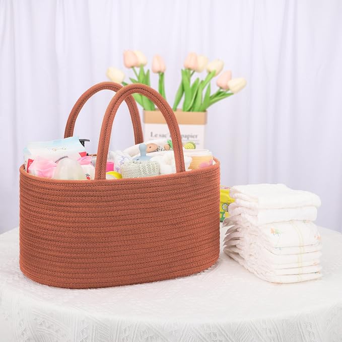 COMSE Large Cotton Rope Baby Diaper Caddy Organizer, Autumn Glaze