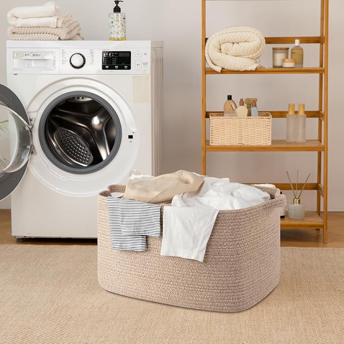 65L Large Woven Blanket Basket for Living Room, 19.7"x15.7"x11.8" | Nursery Laundry Hamper with Handle for Organizing Blankets, Pillows, Toy Storage With Handle, Large Baskets for Organizing