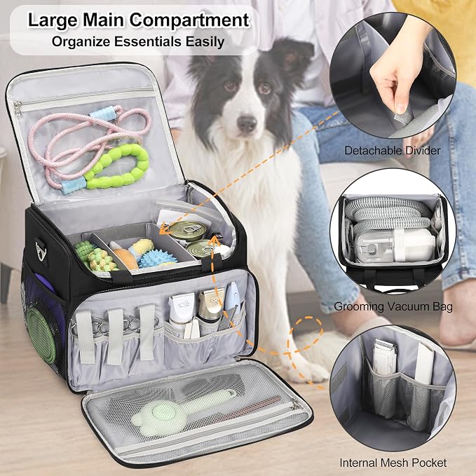 TANTO Dog Grooming Vacuum Bag, Extra Large Pet Tool Bag with Compartments | Professional Travel Animal Groomer's Tool kit Bags for Supplies - for Dogs, Cat & Pet Groomers( Black)