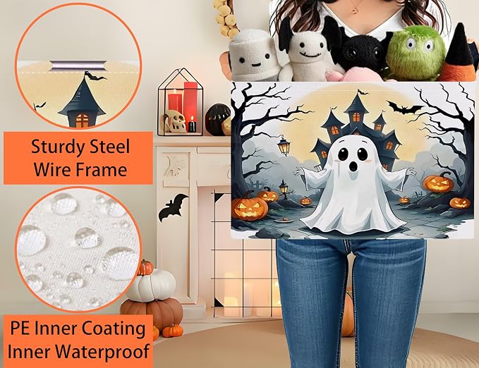 Large Halloween Themed Candy Gift Boo Basket for Kids Baby Personalized Adults Storage Bin Fall Decor(Terror Spooky Pumpkin)