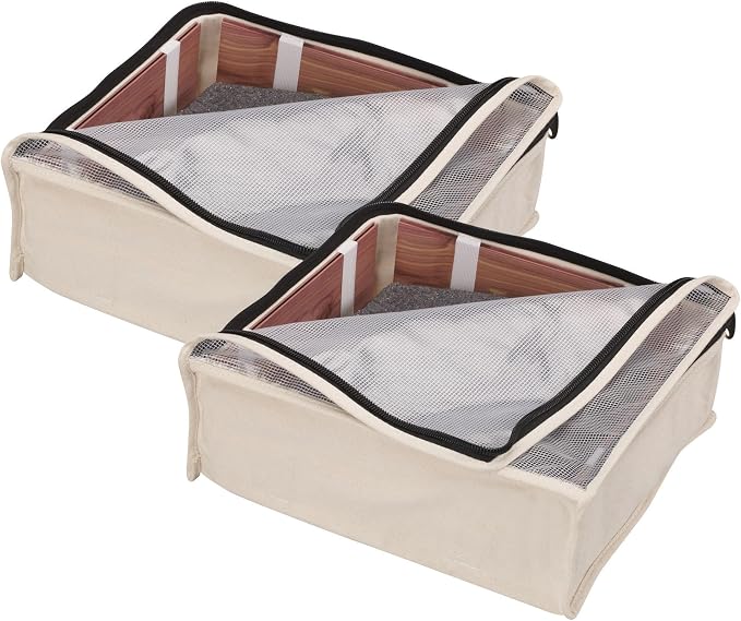 Household Essentials Canvas Sweater Storage Bags, 2-Pack, Breathable Cotton, Under-Bed Zippered Storage with Clear Top Window, Stackable, Cedar Insert Compatible (Not Included), Natural