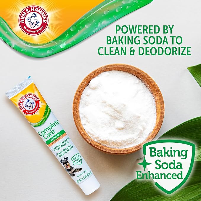 Arm & Hammer Complete Care Dental Gel, Gel-Style Dog Toothpaste - Fresh Breath, Tartar Control, Gentle on Enamel, Fluoride Free - Baking Soda Enhanced Dental Dog Supplies, Chicken Flavor, 2.5oz