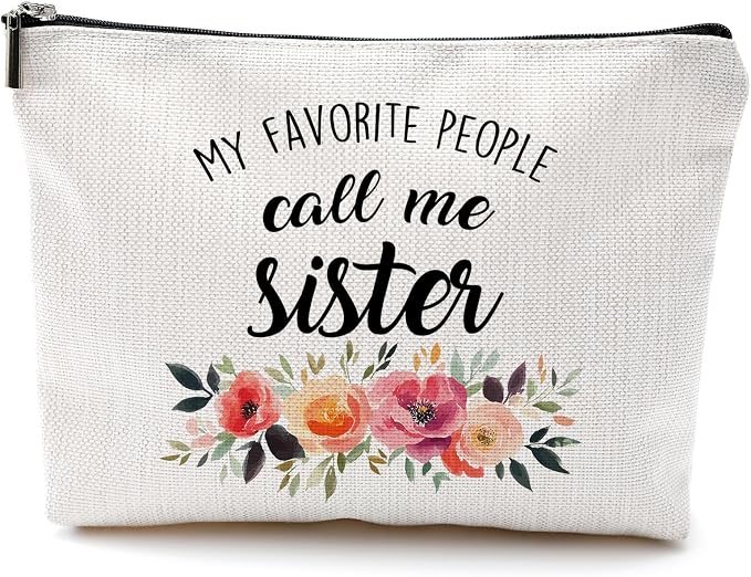 DILSJ Sister Gifts Makeup Bag, Sisters Gifts For Christmas Bags For Women, My Favorite People Call Me Sister Zipper Makeup Pouch Travel Organizer Toiletry Bags & Cases