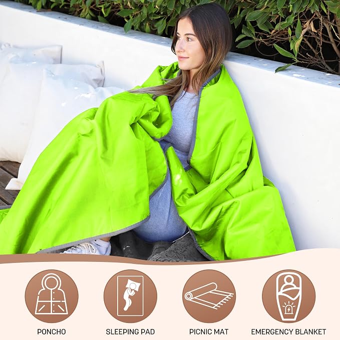 Tirrinia Waterproof Outdoor Blanket with Sherpa Lining, Windproof Foldable