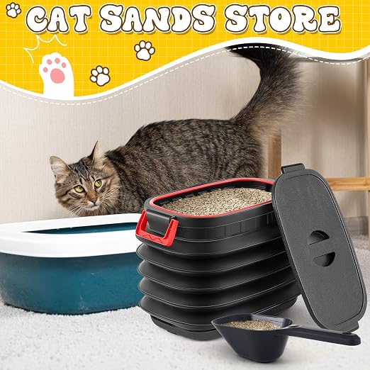 Reallnaive Portable Litter Storage Container with 1 Shovel Leakproof Multi Purpose Sealable Retractable Bucket with Airtight Lids Handle Leakproof Telescopic Cat Litter Container with Wheels for Bin
