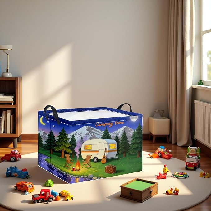 Rectangular Baby Girl Basket Kids Baby Storage Basket Storage Bin Organizer Box Room Decor(Camping)