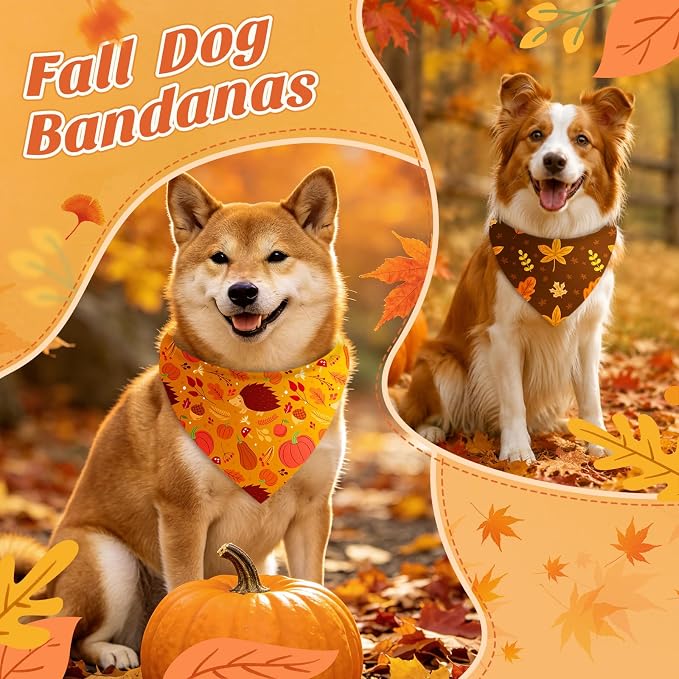 Abbylike 50 Pcs Fall Dog Bandanas Bulk Autumn Leaf Pumpkin Acorn Mushroom