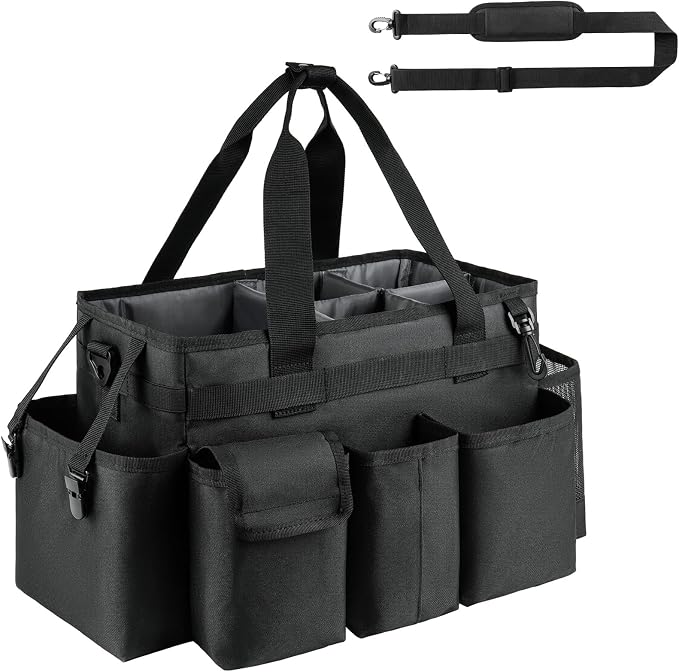 Cleaning Caddy,Cleaning Bag for Housekeepers,Cleaning Supplies Organizer with Handle,Black