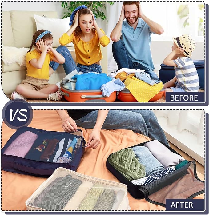 Silkfly 8 Pcs XL Packing Cube for Travel Luggage,Simple,Multicolor | 17.7 x 13 x 4.7, Same Size, Mix Color Suitcase Storage Organizer Set, Reusable Mesh Clothes Cube for Hiking Camp Family