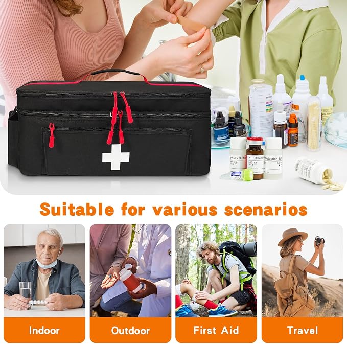 Boczif First Aid Bag Empty, Emergency Kit Bag(black with shoulder strap) | Pill Bottle for Emergency Trauma Medical Kits Supplies Waterproof, Ideal for Home, Travel, Outdoor