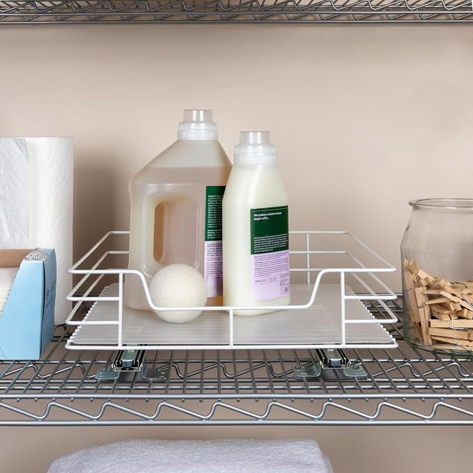 Household Essentials Powder-Coated Steel Pantry Pull-Out Organizer, White