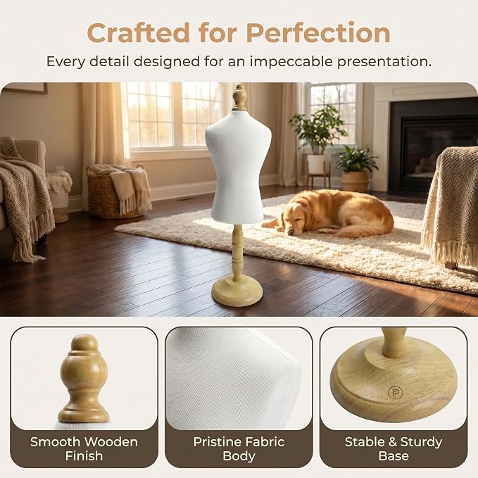 Cat Dog Clothes Mannequin Dress Form Display Stand, Wooden Torso with Base for Pet Apparel Design, Doll Outfits and Jewelry Display, Size M