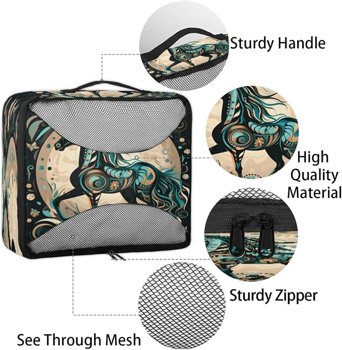 Horse Packing Cubes for Travel, Luggage Packing Organizers, Horse Print Travel Accessories Large Toiletries Bag for Clothes Shoes Cosmetics Toiletries