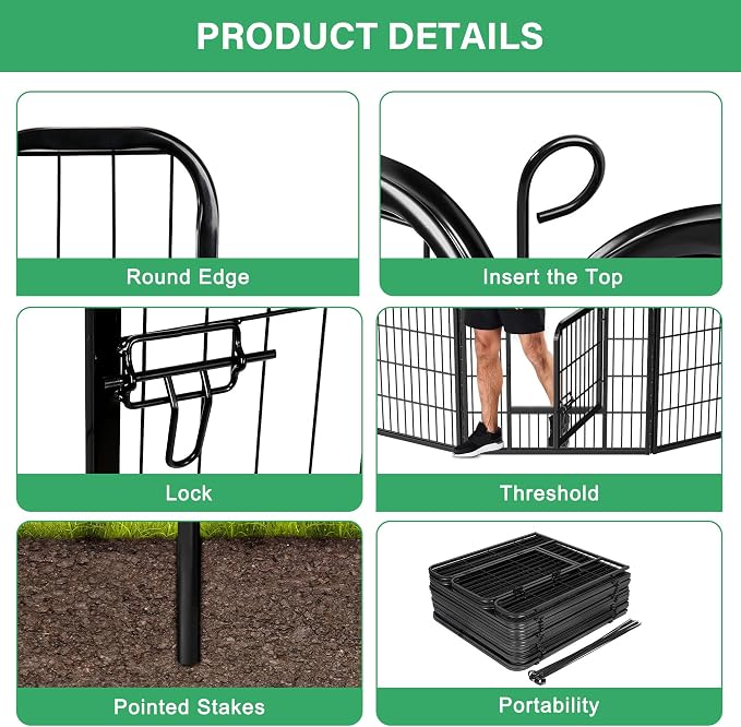 Dog Pen Pet Playpen Kennel Fence Outdoor Indoor Play Yard Puppy Exercise Barrier 31'' W x 24'' H 16 Panels (16 Panels, 24 Inches)