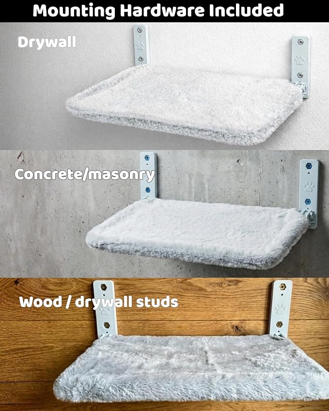 OtterPets Cat Wall Bed, Foldable Cat Wall Hammock with Plush Washable Cover | 35 lb metal support; plush washable cover; hardware for drywall, studs and concrete, cat wall shelf, wall mounted cat bed