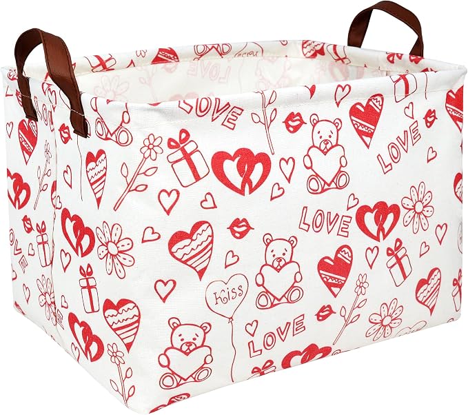 Valentine's Day Basket Gift for Empty Cute Heart Large Storage Bin for Kid and Baby Room Décor (Bear Love)