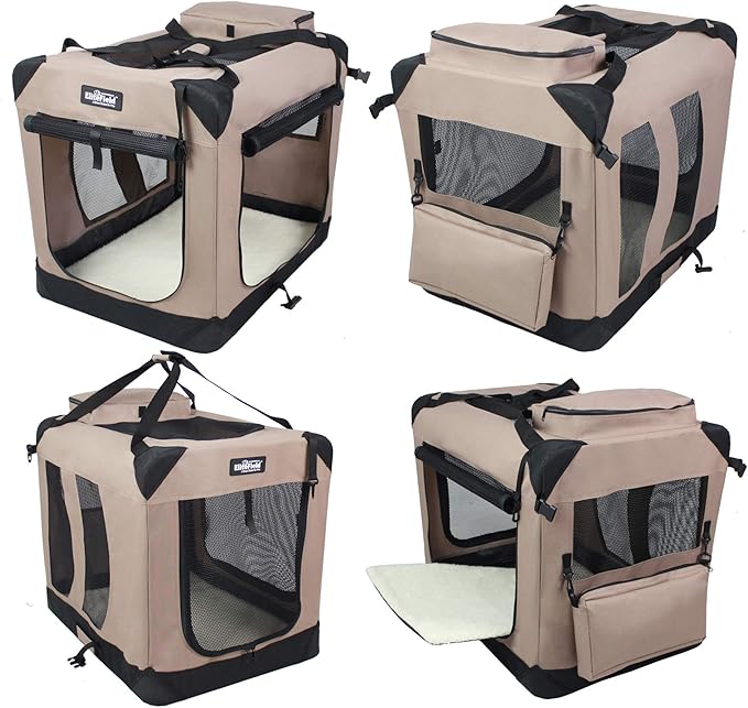 EliteField 3-Door Soft Dog Crate with Bed & Carrying Bag (2-Year Warranty) | 3 Mesh Doors, Steel Frame, Removable & Washable Crate Cover and Bed Cover, Storage Pockets, Indoor/Outdoor, Foldable