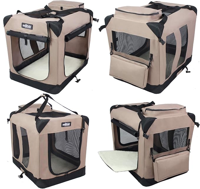 EliteField 3-Door Soft Dog Crate with Bed & Carrying Bag (2-Year Warranty) | 3 Mesh Doors, Steel Frame, Removable & Washable Crate Cover and Bed Cover, Storage Pockets, Indoor/Outdoor, Foldable